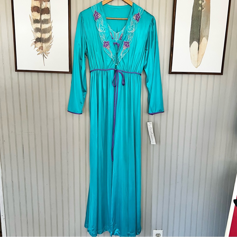Vintage 80’s Gilead NWT Turquoise Peignoir Sleep Set Nightgown & Robe Medium